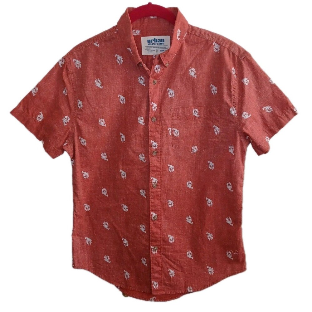 URBAN PIPELINE Mens S Lobster Graphic Button 100% Cotton Shirt Heathered Red - Picture 2 of 7